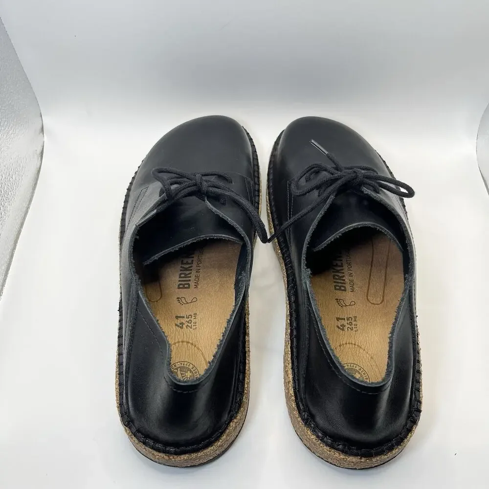 Birkenstock Gary Leather Shoes EU 41 Mens 8-8.5 Women 10-10.5 Vintage Wood Black